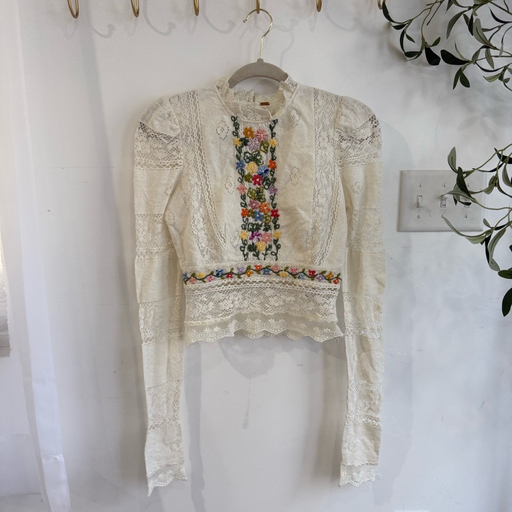 Free People Garden Grace Top Floral Embroidered - Picture 4 of 7